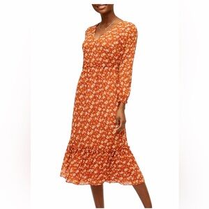 J. Crew Rust-Orange Long Sleeve Midi Dress